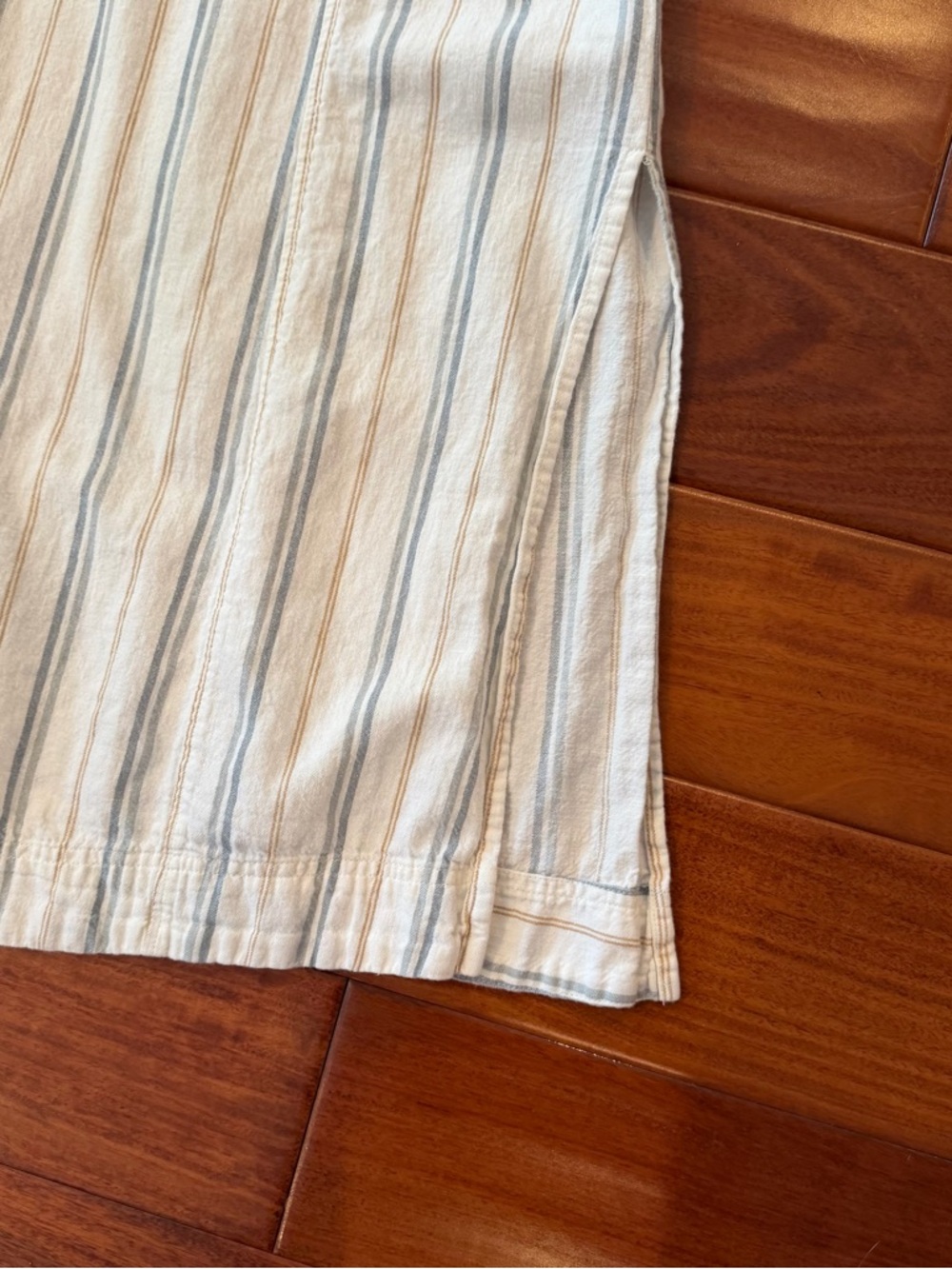 Madwell Linen-Cotton Princess-Seamed Midi Dress in Cream with Blue & Tan Stripes - Picture 4 of 6